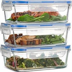 the-best-food-storage-containers-with-lids Airtight Glass Food Containers with Lids - 3-Pack, 100% Leak Proof BPA Free Food Storage Containers with Locking Lids - Freezer to Oven Safe - Glass Meal Prep Lunch Box Takeaway Containers - 850ml