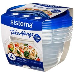 the-best-food-storage-containers-with-lids Sistema 54115 Takealongs 760ml Small Bowl 4 Pack Food Storage Containers, Clear with Blue Lid