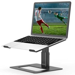 the-best-laptop-stand-for-desks BoYata Laptop Stand, Height Adjustable Ventilated Laptop Holder for Desk, Notebook Stand Compatible with 10-17'' MacBook Pro/Air, Dell, Lenovo, Samsung, Acer, HUAWEI MateBook (Black)