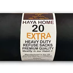 the-best-black-bin-bags Haya Home 20 Extra Large Heavy Duty Bin Bags 100L Black Plastic Bin Liners 45 μm Refuse Sacks Ultra Strong Heavy Duty Waste Dustbin Bags for Kitchen Home Office DIY Garden Use 100% Recycled Material