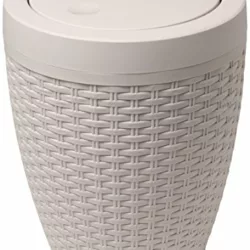 the-best-small-bins Addis 515799 Faux Rattan Round Bathroom Bin with Swing lid, Calico Linen