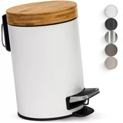 the-best-small-bins Kazai. 3L Designer Bathroom Bin | Superior Bamboo | Soft Closing | Anti-Finger | White