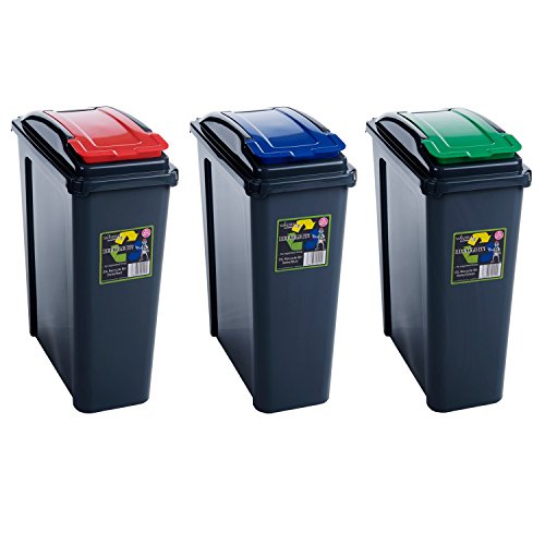triple-bins Wham 3x 25L Plastic Recycling Waste Bins. Red/Blue