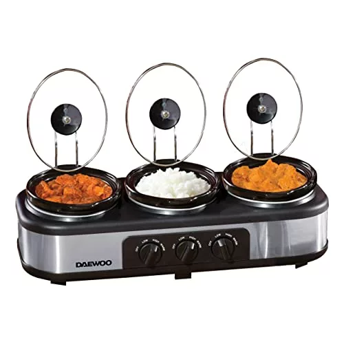 double-slow-cookers Daewoo Stainless Steel Triple Slow Cooker With 3 I
