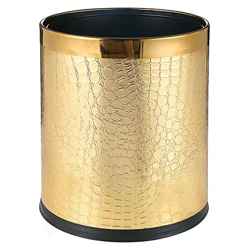 gold-bins QLHIBLY Gold Metal Waste Paper Bin,Double Layer Tr