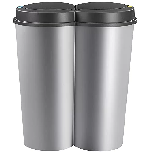grey-kitchen-bins Deuba® Kitchen Bin | 50L | Duo 2-Way Separation S