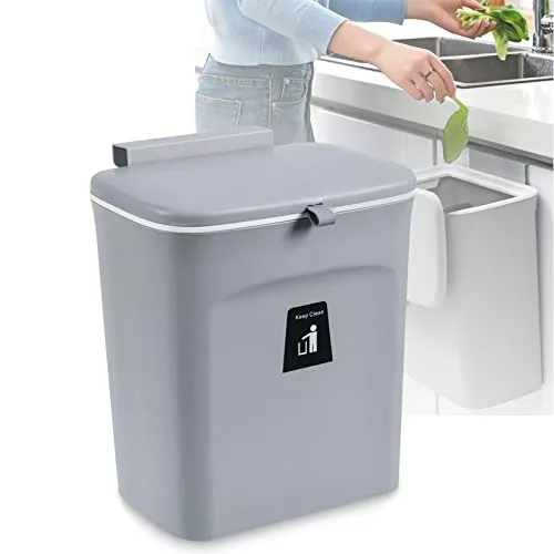 kitchen-cupboard-bins SENENQU Hanging Trash Can with Sliding Lid, 9L Doo