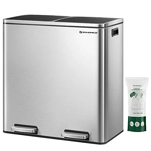 large-kitchen-bins SONGMICS Dual Rubbish Bin, 2 x 30L Recycling Bin w