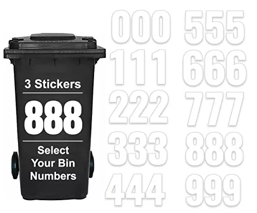 wheelie-bin-stickers Pack of 3 Plain Dustbin Numbers Stickers Large Num