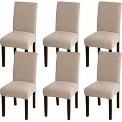 best-dining-chair-covers smiry Stretch Chair Seat Covers for Dining Room, Velvet Dining Chair Seat Protectors Chair Slipcovers, Set of 6, Grey