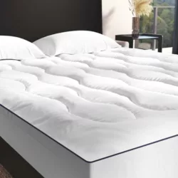 best-mattress-toppers Lakhmaali Mattress Topper Double Bed, Soft & Fluffy Microfiber Quilted cover, 4 Inches Extra Thick, Firm Best Mattress Topper with Elasticized Corner Straps - White (137x190cm)