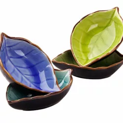 best-appetiser-dishes Maruis Mini Beautiful Ceramics Sauce Dishes Leaves-Shape Dishes Plates Set of 4 Colors