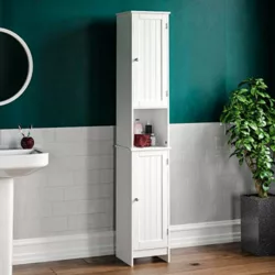 best-bathroom-tall-cabinets Ventura Wooden Tall 2 Door 1 Drawer Shelves Bathroom Cabinet Storage Unit Modern (White)