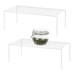 best-cupboard-organisers QIWODE Kitchen Cupboard Organiser, Home and Kitchen Storage Shelf Wire Rack Made of Metal for Kitchen Cabinets, Counter-Tops, Pantries, Food and Utensils - White (Pack of 2)
