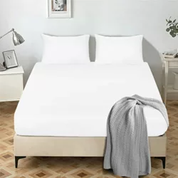 best-double-fitted-bedsheets My home store Fitted Sheet 25 cm Deep Brushed Microfiber Ultra Soft No-Iron Wrinkle-Resistant Plain Dyed Fitted Bed Sheets Hypoallergenic Breathable Sheets (White, Double)