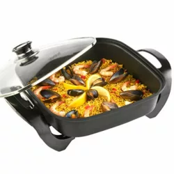 best-electric-frying-pan Emperial 38cm Multi Cooker - Multi-Function Electric Frying Pan Cooker, Non-Stick Surface with Vented Glass Lid, Adjustable Temperature Control - 1500W