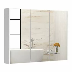 best-mirrored-bathroom-cabinets Bath Vida Bathroom Cabinet Mirrored Double Doors Wall Mounted Storage Furniture, White
