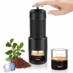 best-portable-coffee-makers STARESSO (Upgrade Portable Espresso Machine SP200,Manual Coffee Maker,Compatible Ground Coffee,Small Travel Coffee Maker Operate by Press,Hand Coffee Maker,Good Ideal for Camping Office Home(Black)