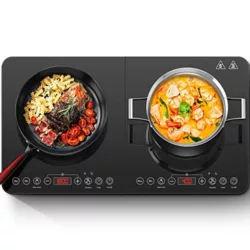 best-portable-induction-hob Aobosi Double Induction hob,Induction Cooker with Portable Black Crystal Glass Plate, Independent Control,One-click Max and Min Power Control 2800W,10 Temperature Setting,Safety Lock,4-Hour Timer
