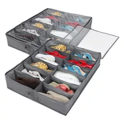 best-shoe-storage-boxes Under Bed Shoe Storage Organizer-Set of 2, Under Bed Shoe Storage Box with Lid Fits 24 Pairs Total - Clear Foldable Underbed Storage Solution Gray