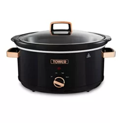 best-slow-cookers Tower T16042MNB Cavaletto 3.5 Litre Slow Cooker with 3 Heat Settings, Removable pot and Cool Touch Handles, Midnight Blue and Rose Gold