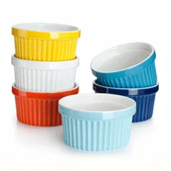 best-souffle-dishes Sweese 501.002 Porcelain Souffle Dishes, Ramekins - 180 ml for Souffle, Creme Brulee and Ice Cream - Set of 6, Hot Assorted Colors