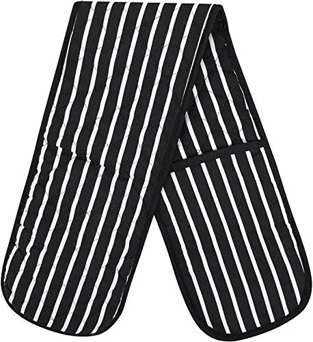 black-oven-gloves Butcher Stripe Quilted Double Oven Gloves Kitchen