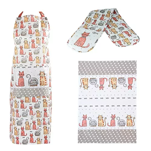 cat-oven-gloves SPOTTED DOG GIFT COMPANY Tea Towel, Apron and Oven