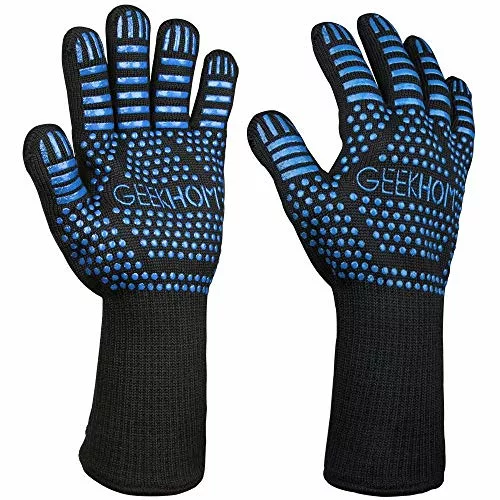 oven-gloves-with-fingers GEEKHOM BBQ Gloves, 800 ℃ / 1472 ℉ Heat Resist