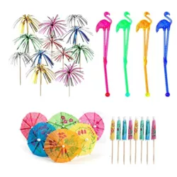 the-best-cocktail-accessories-for-drinks 100Pcs Cocktail Decorations, Cocktail Accessories Party Pack with Cocktail Umbrellas, Sparkle Fireworks, Flamingo Stirring Stirrers, Cocktail Accessories for Food Drink Decorations