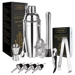 the-best-cocktail-shaker-set LIVEHITOP Cocktail Making Set, 9Pcs Stainless Steel Bartender Kit Professional Cocktail Shaker Set with 750ML Boston Shaker for Home, Bar, Party