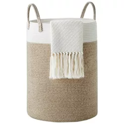 the-best-laundry-basket YOUDENOVA Cotton Rope Basket Large Blanket Basket Woven Storage Basket Toy Storage Organiser Nursery Decor Laundry Hamper with Handle 58L White & Brown