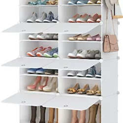 the-best-shoe-storage MISSLO Over the Door Shoe Storage Organiser Hanging Shoe Rack Holder 24 Large Mesh Pockets for Wardrobe Door Tidy with Hanger(White)