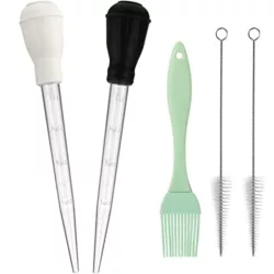 the-best-turkey-basters KAYCROWN Turkey Baster Set of 4, Commercial Grade Quality FDA Silicone Bulb Including Meat Marinade Injector Needle with Barbecue Basting Brush And Cleaning Brush For Easy Clean Up