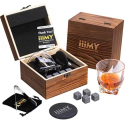 the-best-whiskey-glass-and-stones-gift-sets Whisky Stones and Glasses Gift Set, Whisky Rocks Chilling Stones in Handmade Wooden Box– Cool Drinks Without Dilution – Whisky Glasses Set of 2, Gift for Dad, Husband, Men