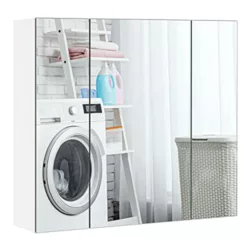 best-bathroom-wall-cabinets VASAGLE Bathroom Wall Cabinet, Cupboard with Mirror, 3-Door Storage Cabinet, 60 x 15 x 55 cm, with Adjustable Shelf, Modern, White BBK22WT