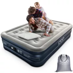 best-inflatable-double-beds iDOO Double size Air Bed, Inflatable bed with Built-in Pump, 3 Mins Quick Self-Inflation/Deflation Air Mattress, Blow Up Bed for Home Portable Camping Travel 193*137*46cm 295kg MAX