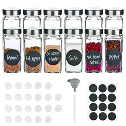 best-spice-jars Oak & Steel - 12 Mini Clip Top Spice Jars Glass Canister Containers, 100 ml with Labels and Chalk Pen (78 x 52mm)