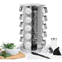 best-spice-racks UMDONX Spice Rack 2 Tier Kitchen Countertop Standing Storage Organizer Stainless Steel Spice Bottle Jars Rack Holder with 8 Hooks