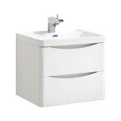 best-vanity-units Eaton Bathroom Vanity Unit| Includes Resin Basin| Soft Close Drawers | Wall Hung | Gloss White 600mm
