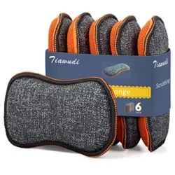 best-washing-up-pads 6pack Reusable Sponges Washing Up, Non Scratch Scourers, Bathroom Sponge, Kitchen Scourers and Sponges, 10*8cm Dual Remove Grime Cleaning Sponges, Washing Up Pad for Dishes, Burned Food on Pans