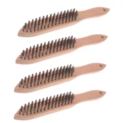 best-wire-brushes Wire Brush Set,Heavy Duty Carbon Steel and Stainless Steel Wire Scratch Brush for Cleaning Rust with 14" Long Curved Beechwood Handle,2 Pieces,Large