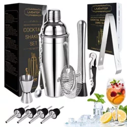 the-best-cocktail-shaker-set LIVEHITOP Cocktail Making Set, 9Pcs Stainless Steel Bartender Kit Professional Cocktail Shaker Set with 750ML Boston Shaker for Home, Bar, Party
