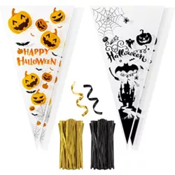 the-best-sweet-cone-bags CASPLUS 100pcs Clear Cone Bags 30x16cm with 100pcs Coloured Dot Twist Ties, Clear Cellophane Bags for Sweets Candy Birthday Party Christmas and Festivals